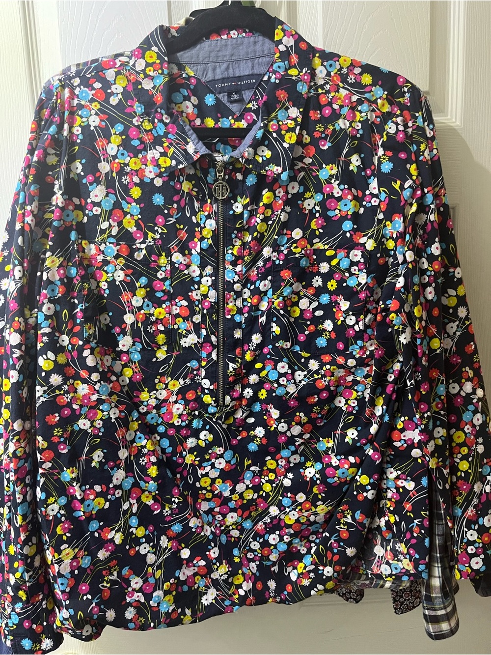 Tommy Hilfiger Black Floral Zip-Front Bomber Jacket